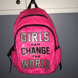 Girls pink sequined backpack (Justice)